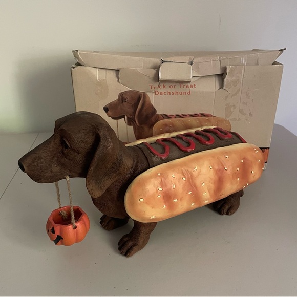 Cracker Barrel Trick or Treat Dachshund Weiner Hot Dog 12” Figure Costume Pumpki - Picture 1 of 14
